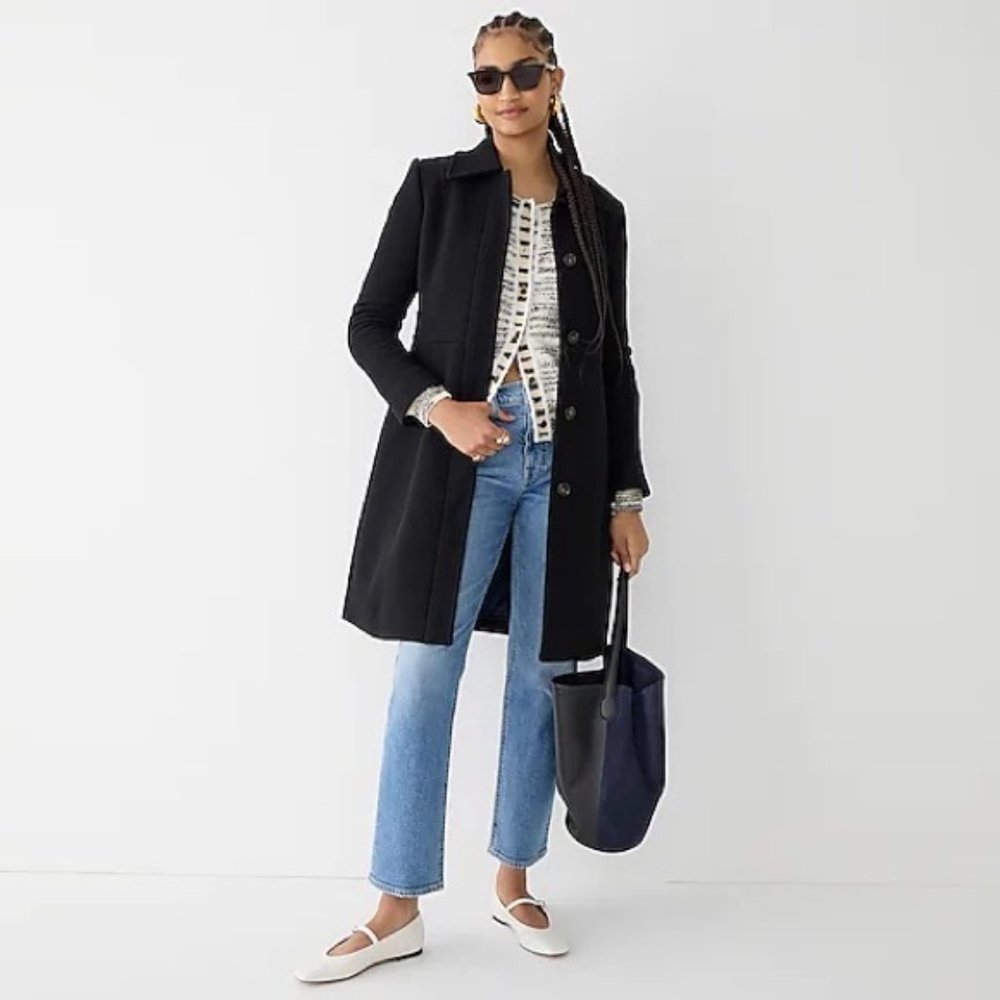 J. Crew Black Wool Blend Long 4 Button Peacoat Size 6